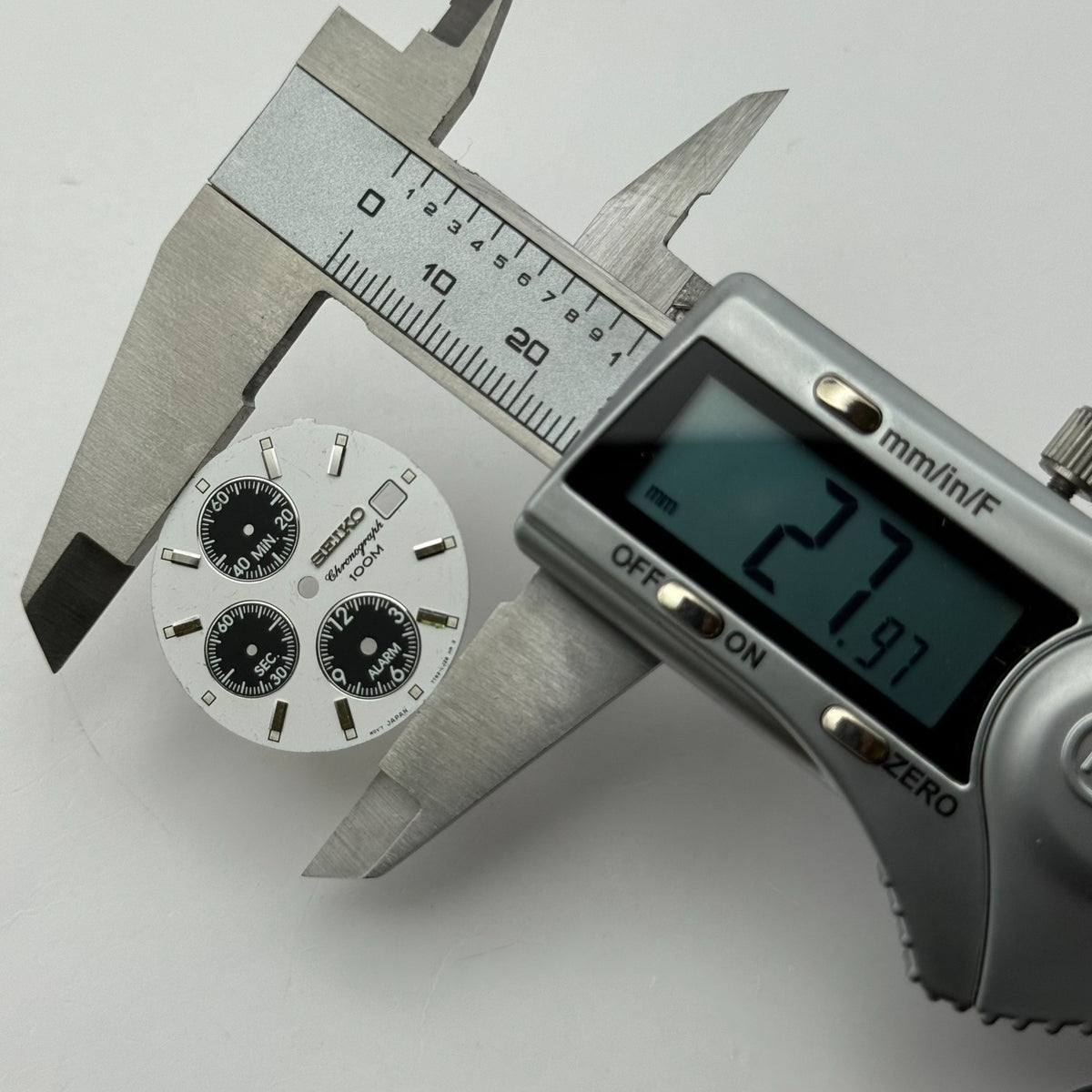 Seiko 7T62 Watch Dial Chronograph Alarm 100M White Spare Parts Repair 27.9mm