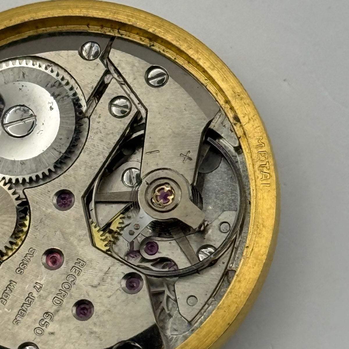 Record 650 Watch Movement - De Luxe 17 Jewels - For Parts / Repair - 29.7mm