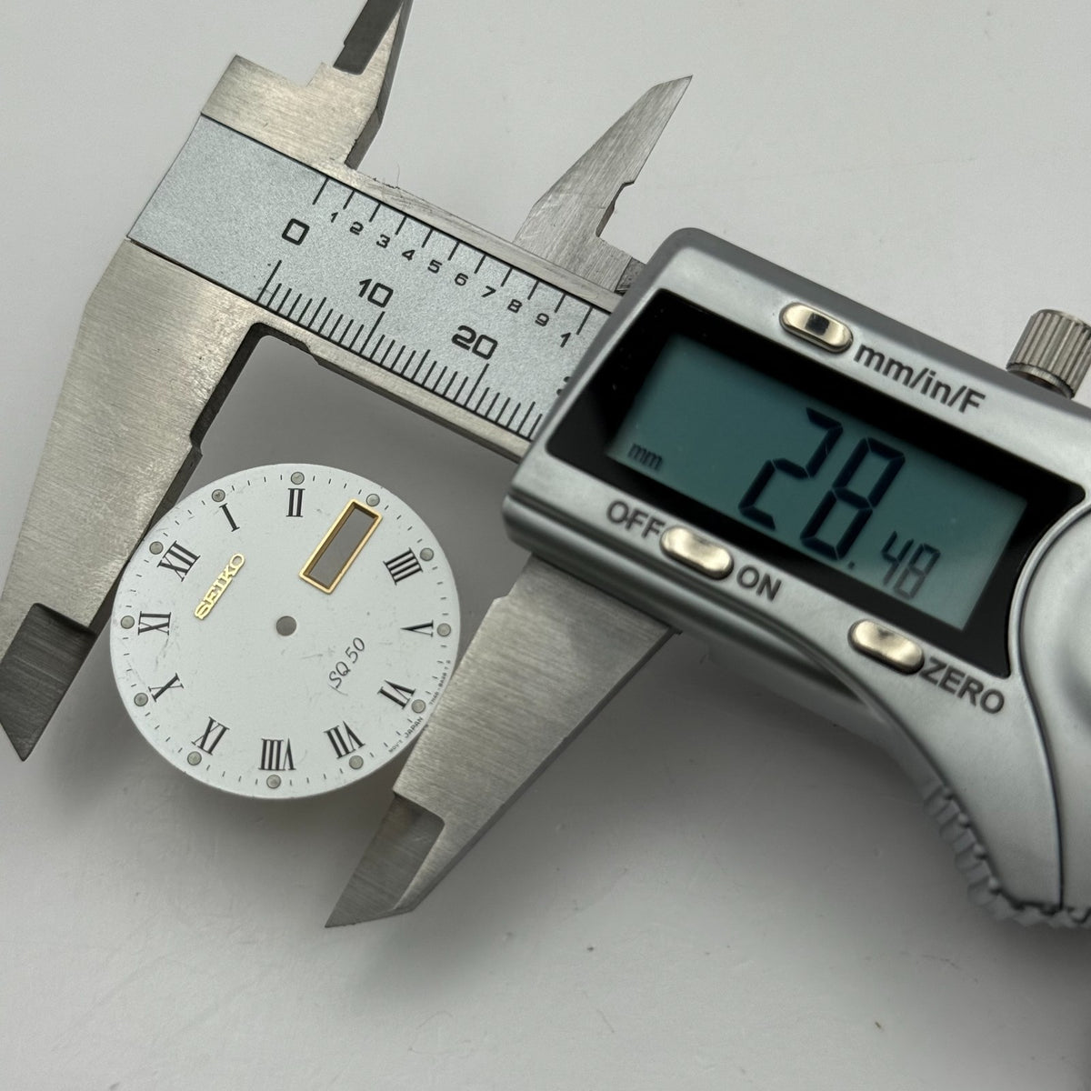 Seiko 7N4B-8A28 Watch Dial SQ 50 White Japan Vintage Spare Parts Repair 28.4mm