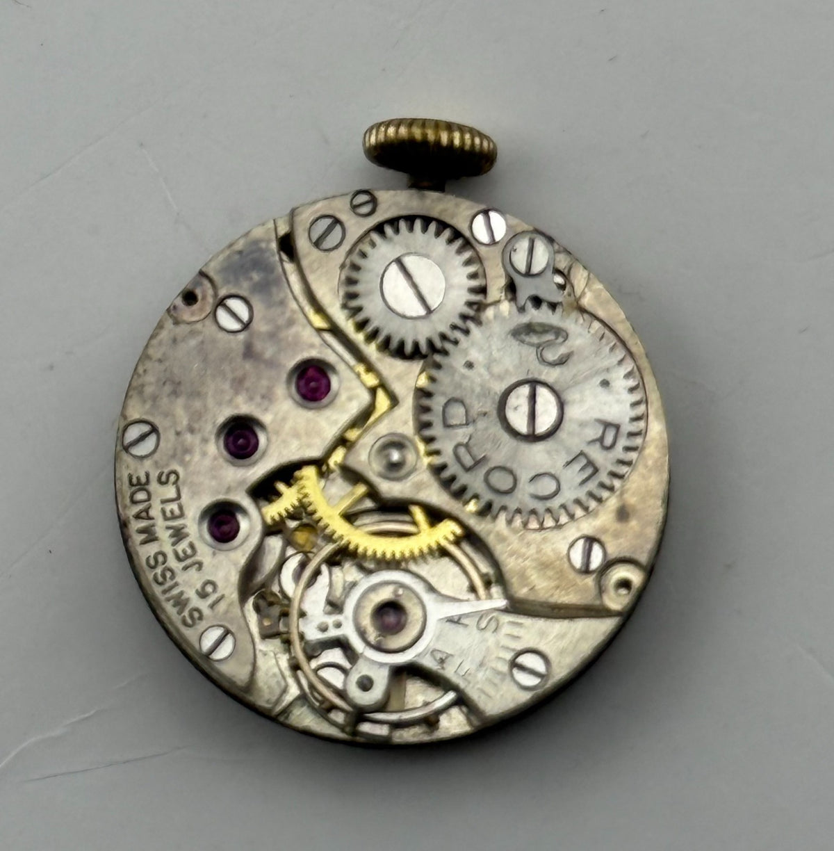 Record Watch Movement 15 Jewels Swiss Manual Wind Vintage Parts Repair 19.6mm