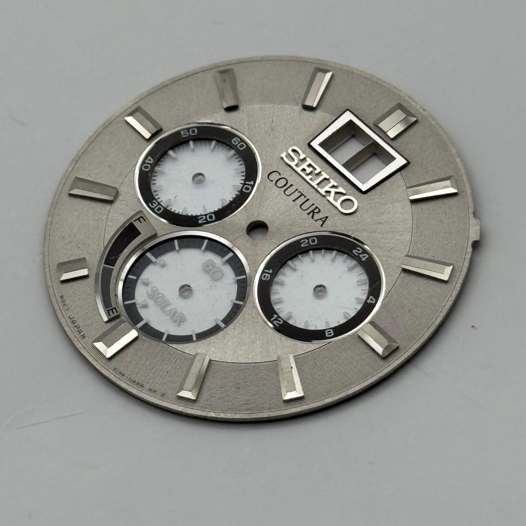 Seiko V156-0R58 Watch Dial Coutura Solar Silver Tone Spare Parts Repair 33mm