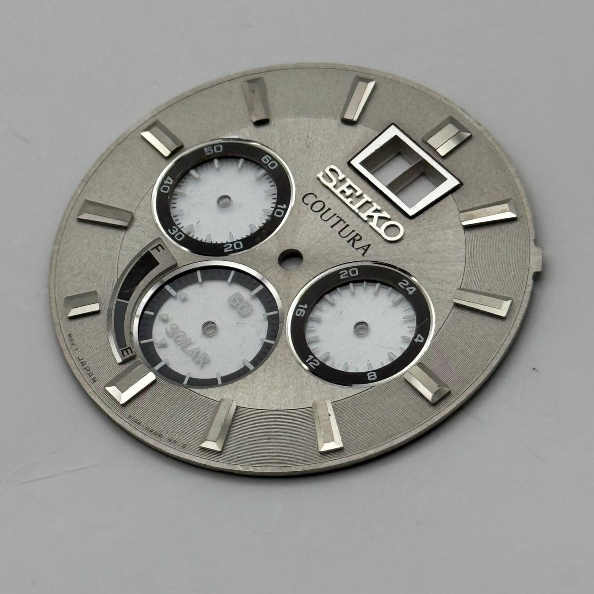 Seiko V156-0R58 Watch Dial Coutura Solar Silver Tone Spare Parts Repair 33mm