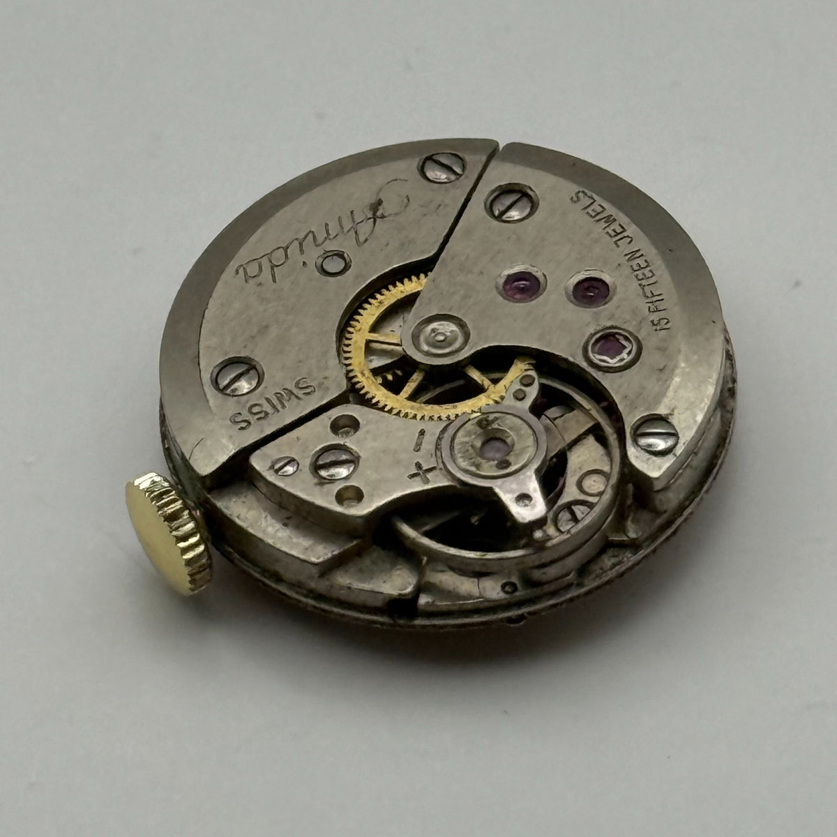 Amida 585 Watch Movement 15 Jewels Swiss Manual Wind Vintage Parts Repair 18.3mm