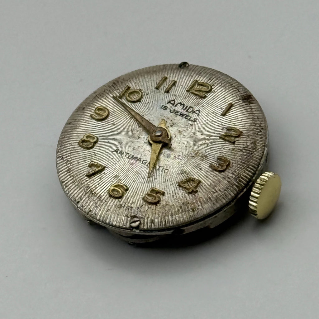 Amida 585 Watch Movement 15 Jewels Swiss Manual Wind Vintage Parts Repair 18.3mm