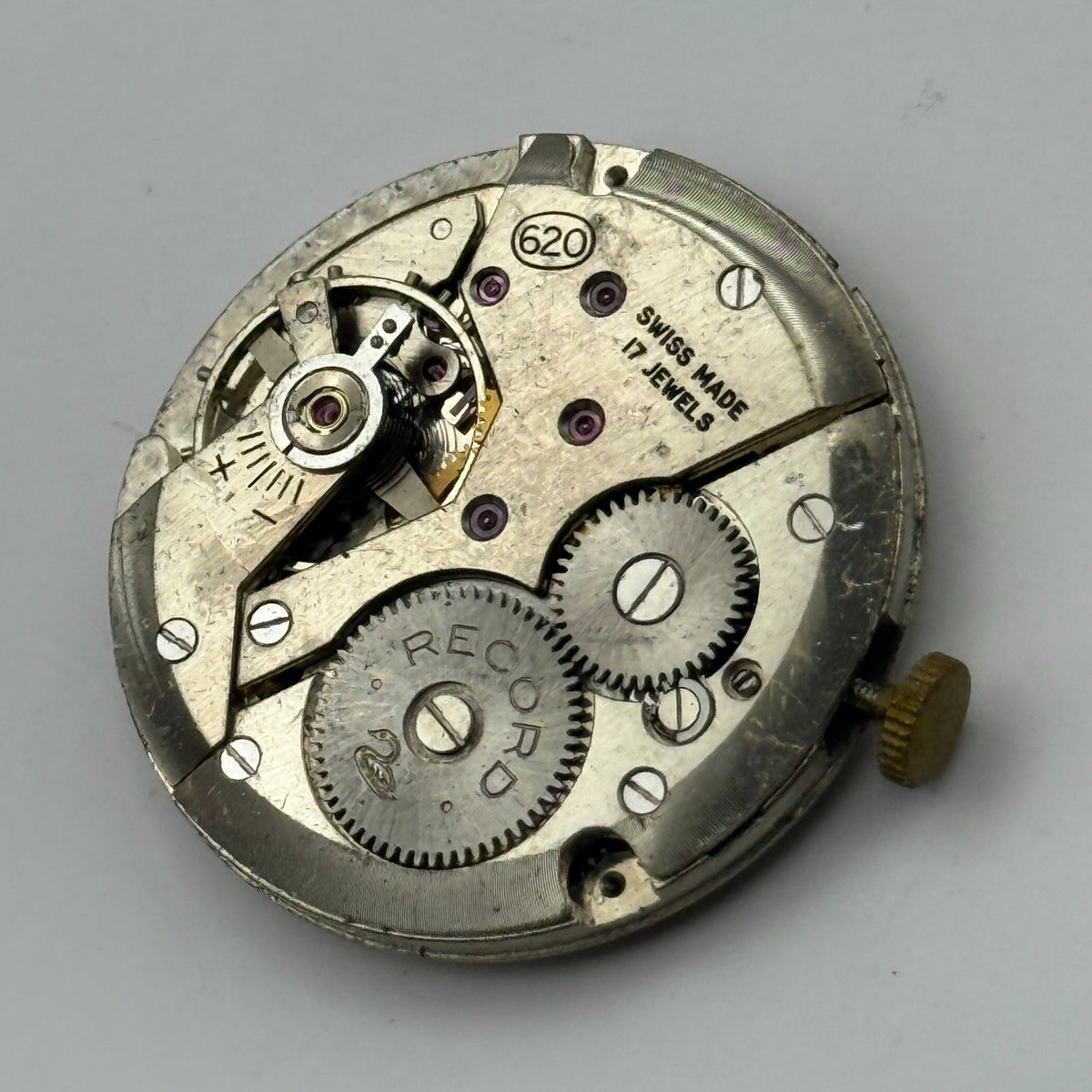 Record 620 Watch Movement - Running - For Parts / Repair - 26.5mm