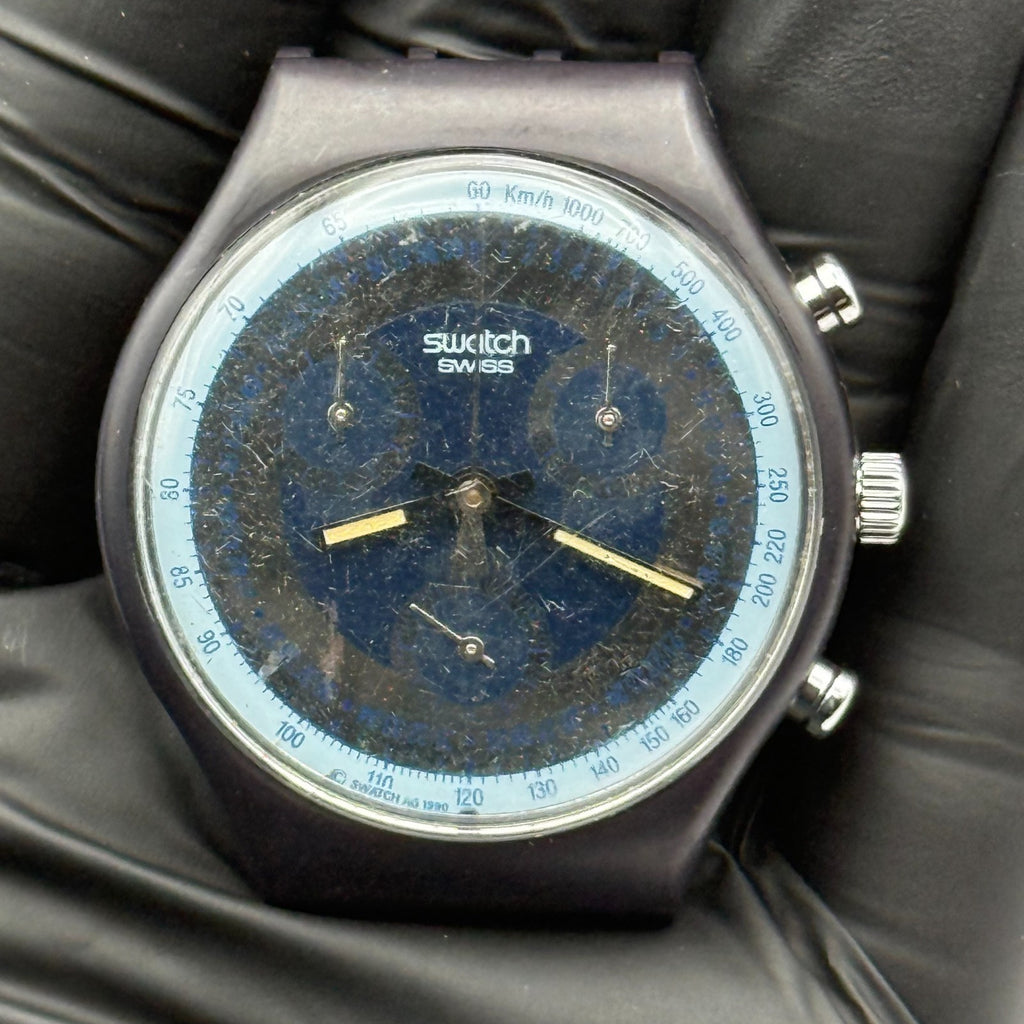 Vintage Swatch Chrono Watch SCN102 Silver Star 1990 ETA Quartz Swiss 40mm Parts 