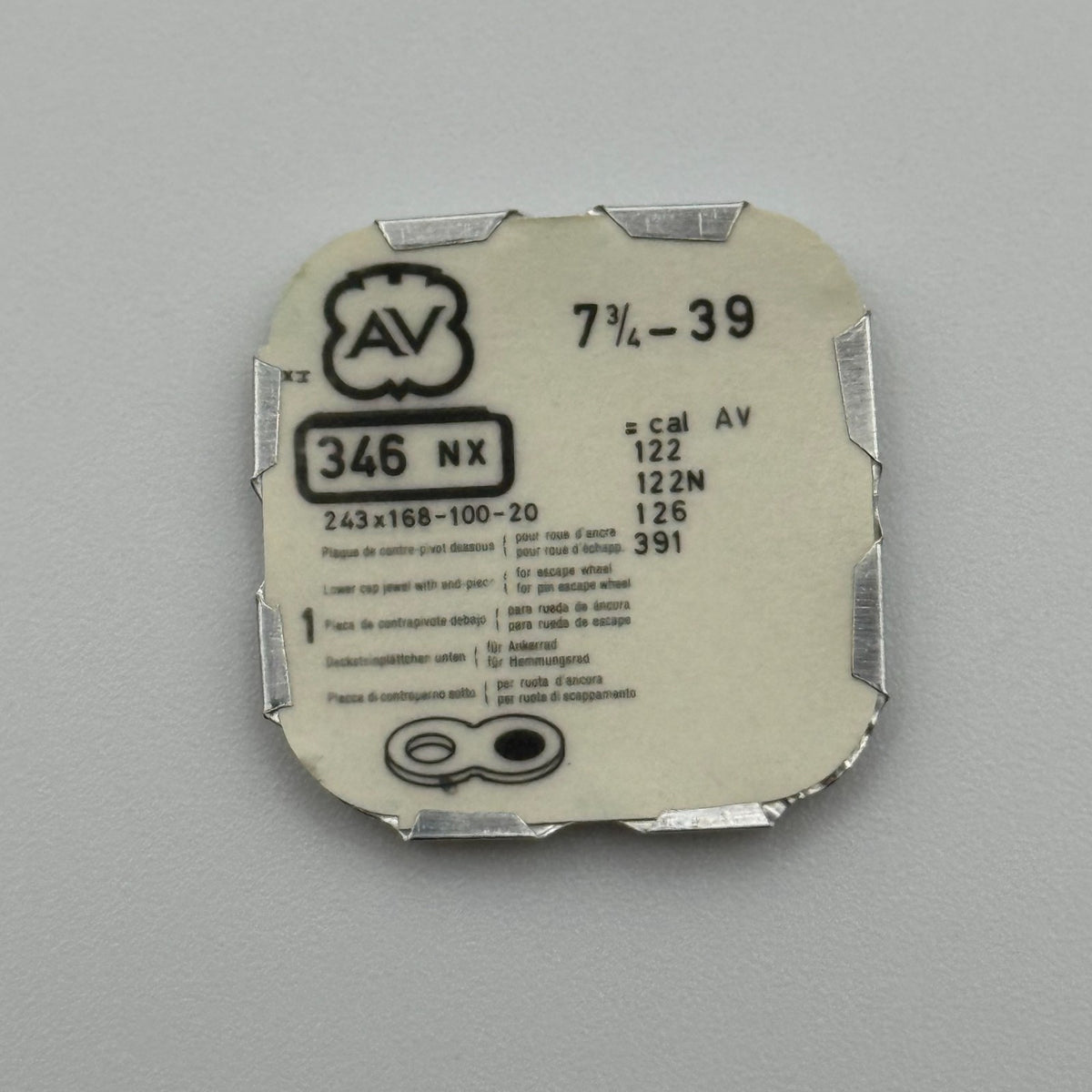 AV 39 Lower Cap Jewel With End Piece - 7 3/4 - 346 NX - NOS - Watch Parts