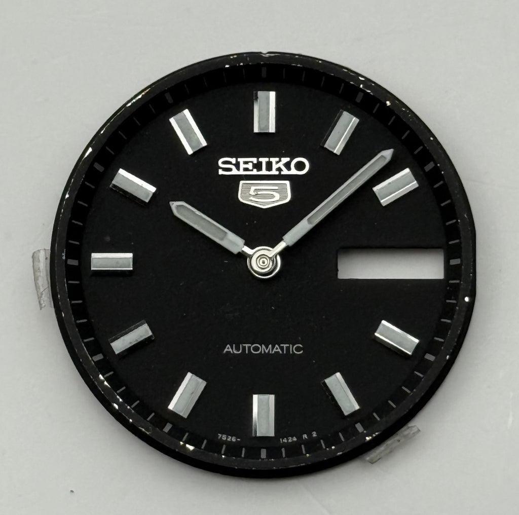 Seiko 7526-1424 Watch Dial Automatic Black Japan Spare Parts Repair 28.5mm