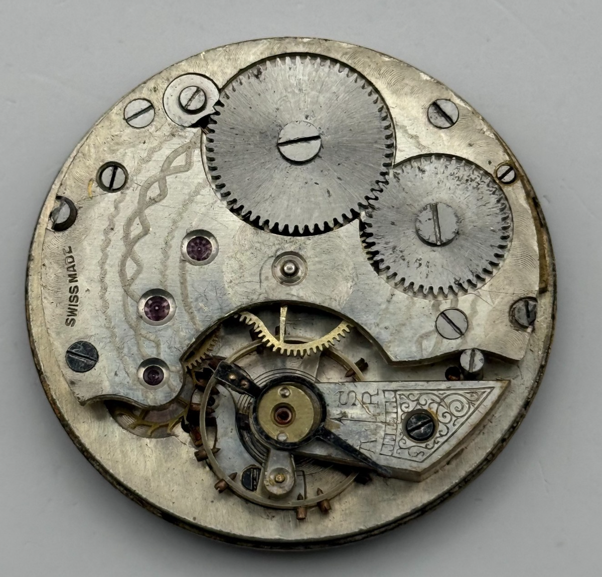 Pocket Watch Movement Open Face Roman Numerals Swiss Sub Seconds Parts 34.8mm