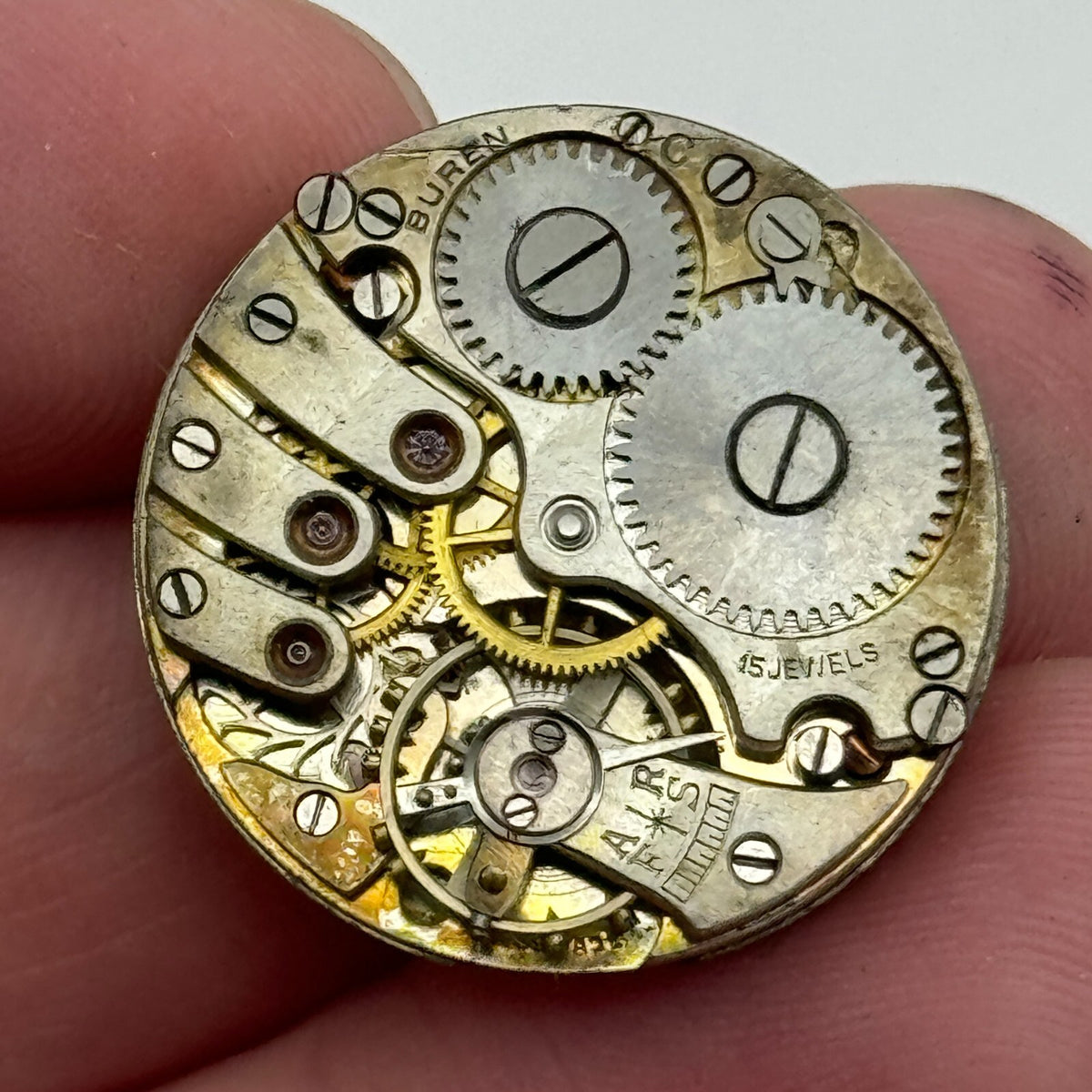 Buren C 15 Watch Movement Jewels Balance Intact Manual Wind  Swiss Parts 23.6mm