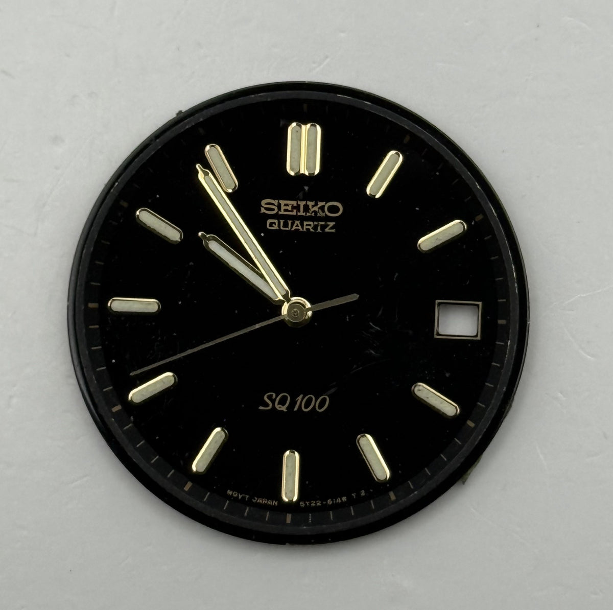 Seiko 5Y22-6140 Watch Dial Quartz SQ 100 Black Japan Spare Parts Repair 28.4mm