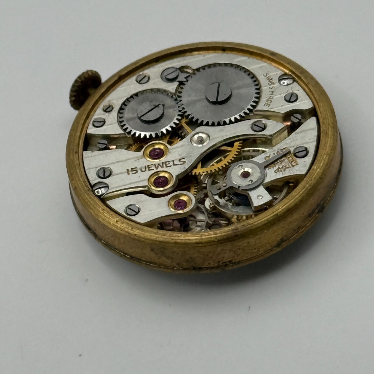 Kurth 180 Watch Movement - 15 Jewels - Running - For Parts / Repair - 22.6mm