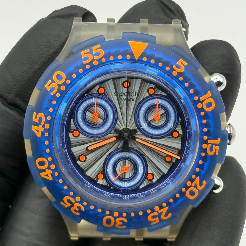 Vintage Swatch Aqua Chrono Watch SBK100 Silver Moon 1994 Swiss 45mm Parts Repair