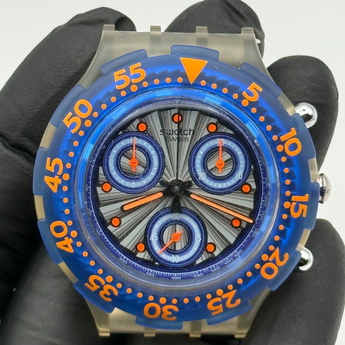 Vintage Swatch Aqua Chrono Watch SBK100 Silver Moon 1994 Swiss 45mm Parts Repair