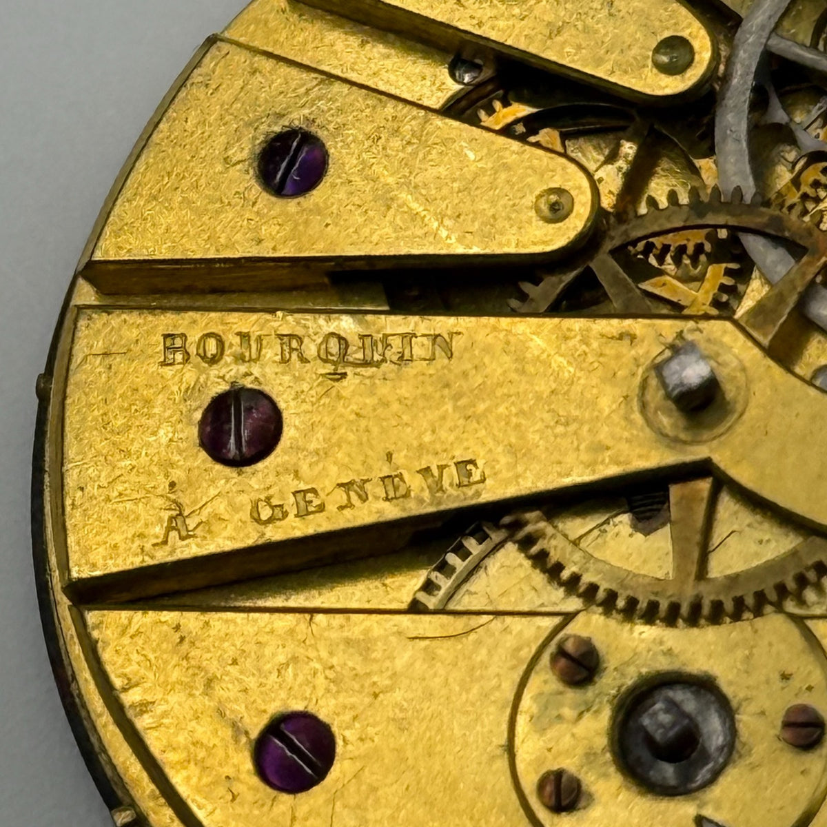Cylinder Pocket Watch Movement - Bourquin Genève - Antique Parts / Repair 37.2mm