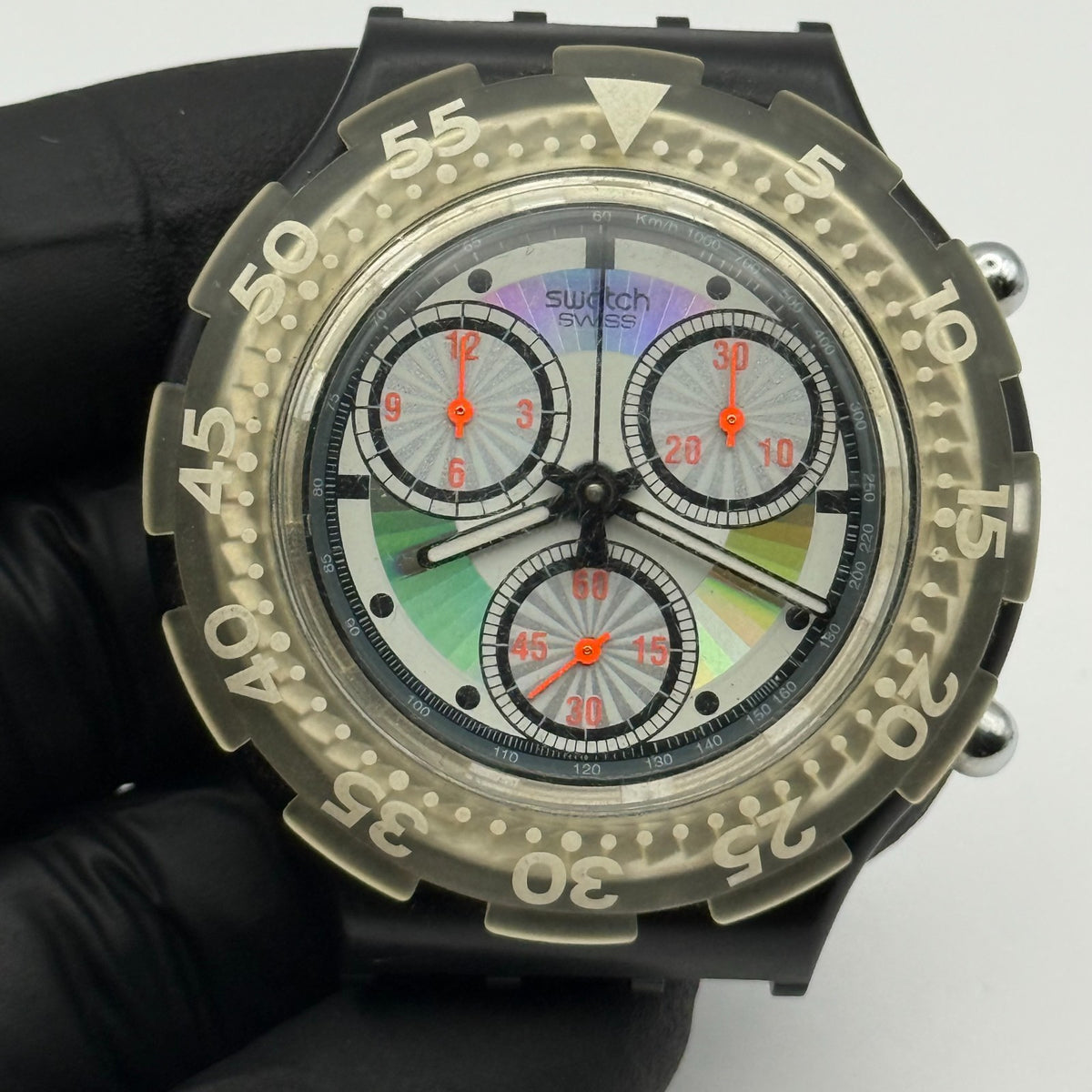 Vintage Swatch Aqua Chrono Watch SBB100 Black Rudder 1992 ETA Quartz 43mm Parts 