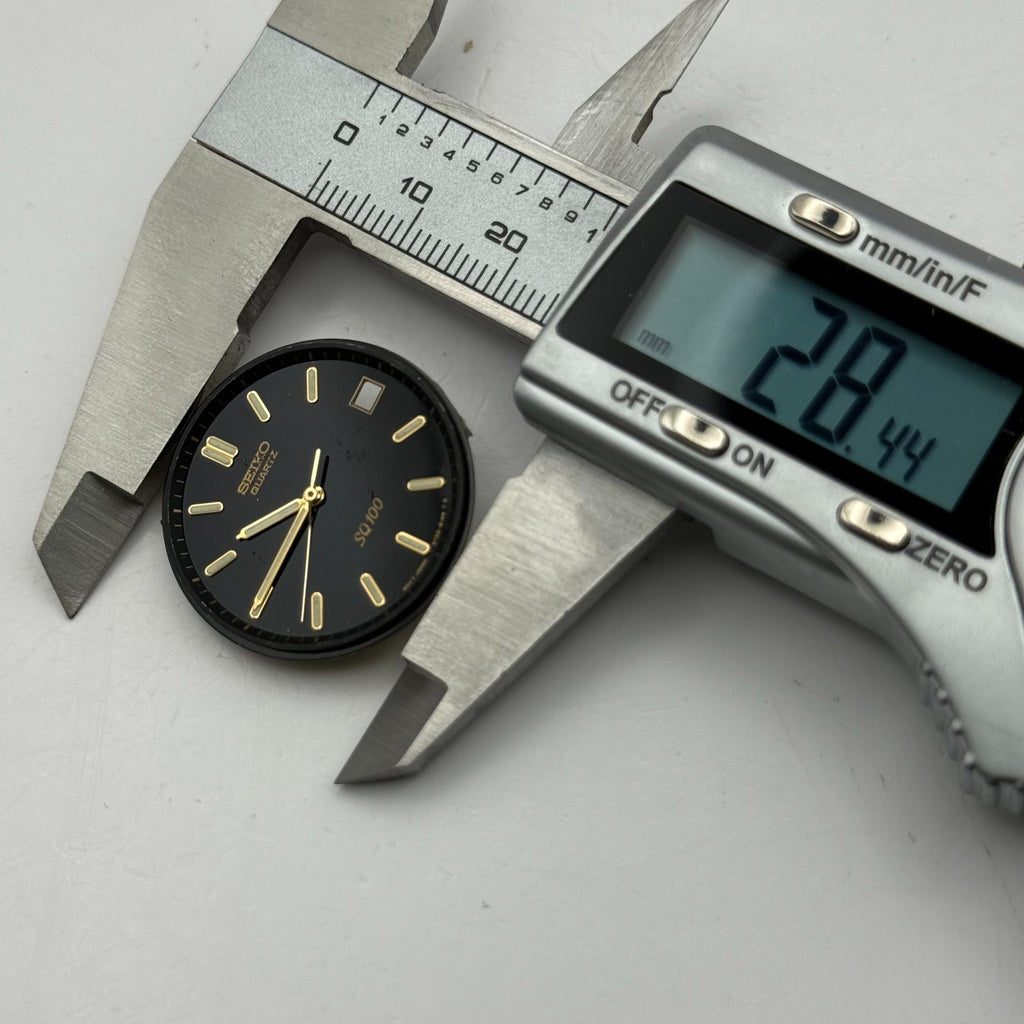 Seiko 5Y22-6140 Watch Dial Quartz SQ 100 Black Japan Spare Parts Repair 28.4mm