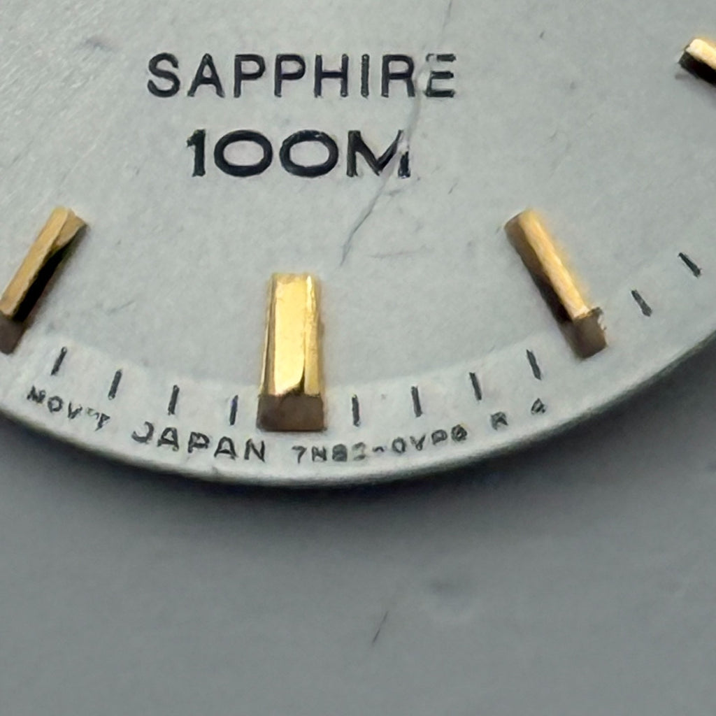 Seiko 7N82-0VP8 Watch Dial Sapphire 100M Silver Japan Spare Parts Repair 23.4mm