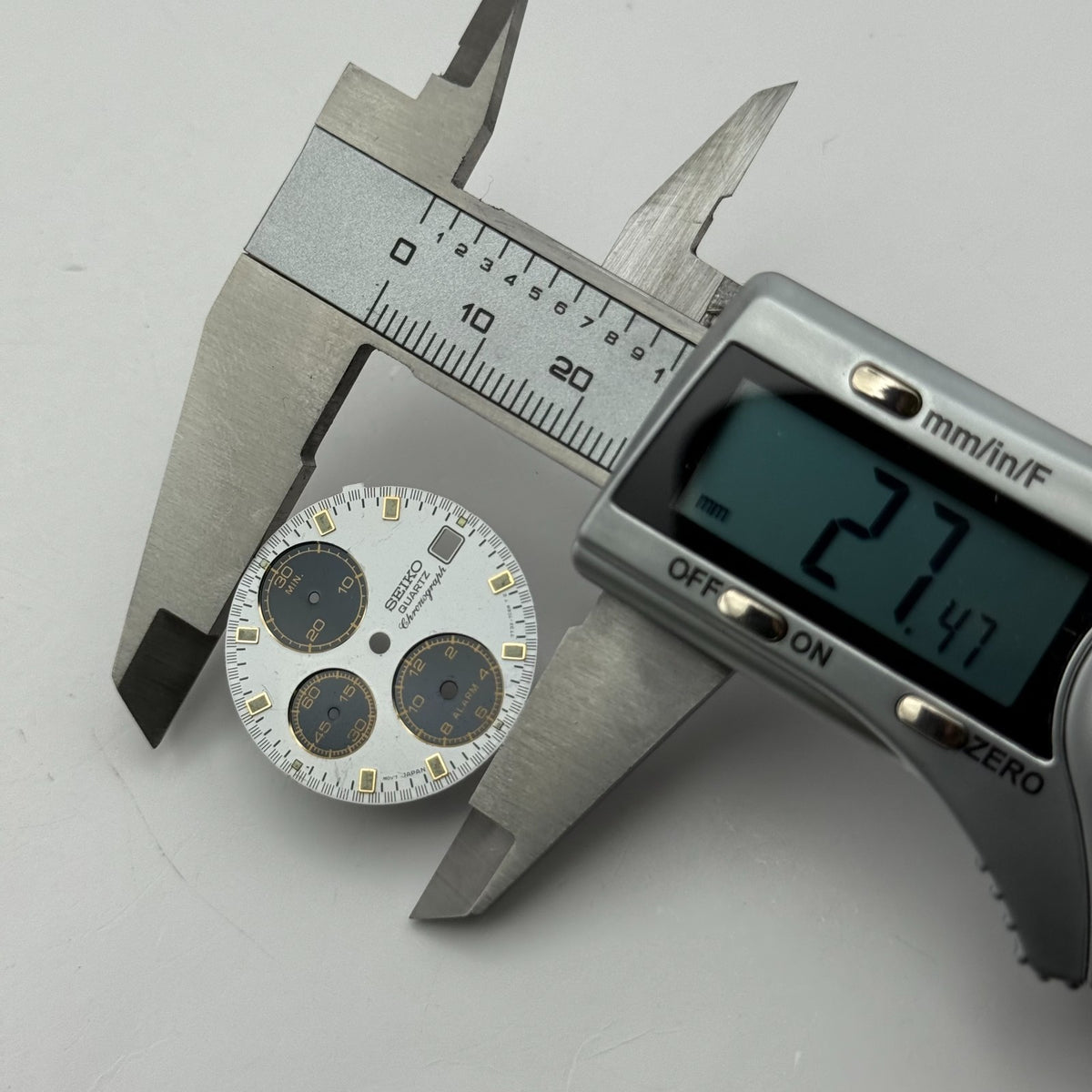 Seiko 7T32-7C68 Watch Dial Chronograph Alarm White Spare Parts Repair 27.4mm