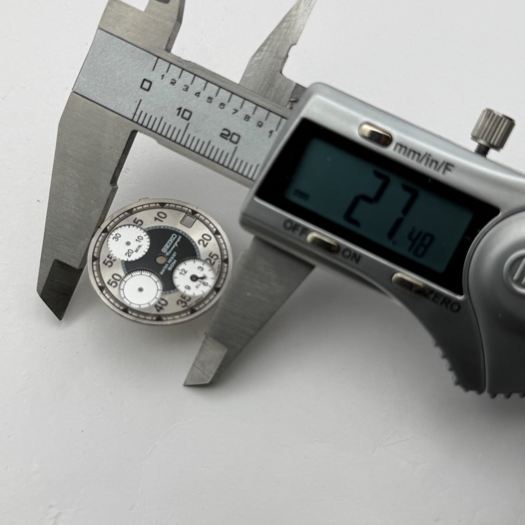 Seiko 7T32 Watch Dial Chronograph Alarm 50M Silver Grey Parts Repair 27.4mm