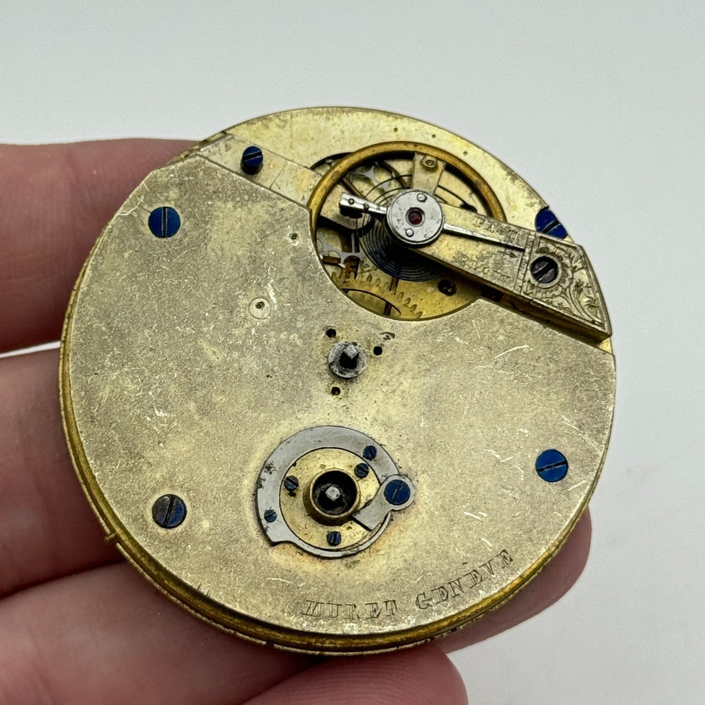 Antique Pocket Watch Movement Key Wound Muret Geneve Parts Repair Spares 47.6mm