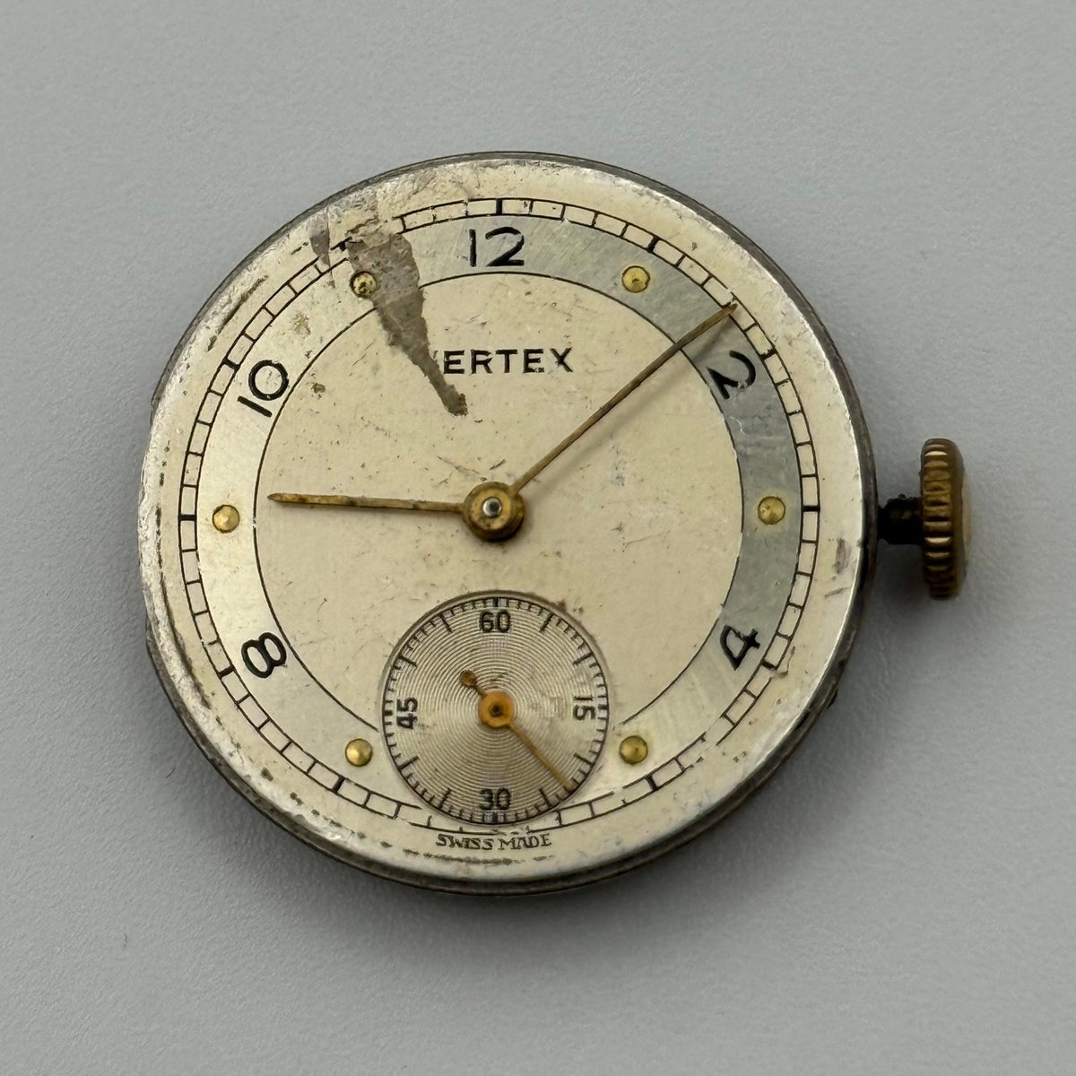 Vertex Revue 59 Watch Movement - Dirty Dozen - Ticking - For Parts / Repair