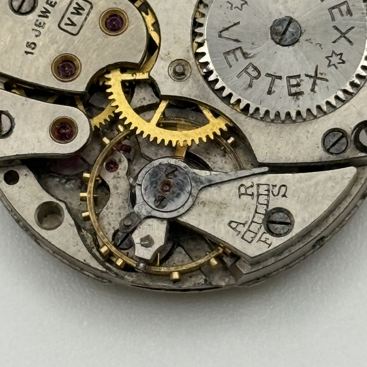 Vertex Revue 59 Watch Movement - Dirty Dozen - Ticking - For Parts / Repair