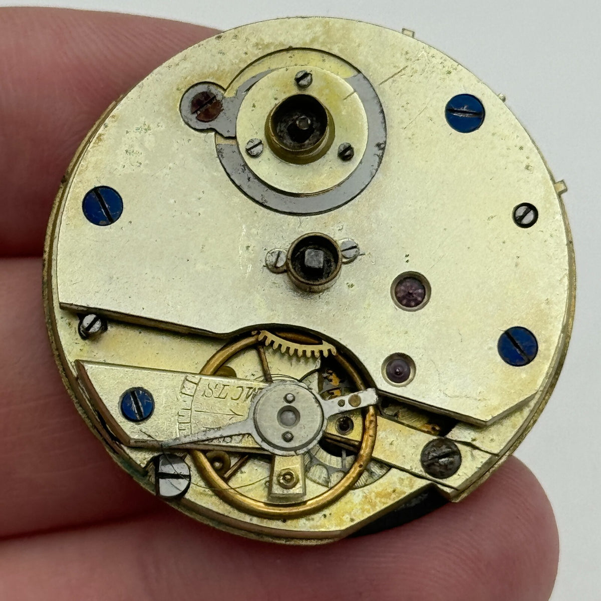 Antique Pocket Watch Movement Key Wound Nice Enamel Dial Parts Repair 36.1mm 