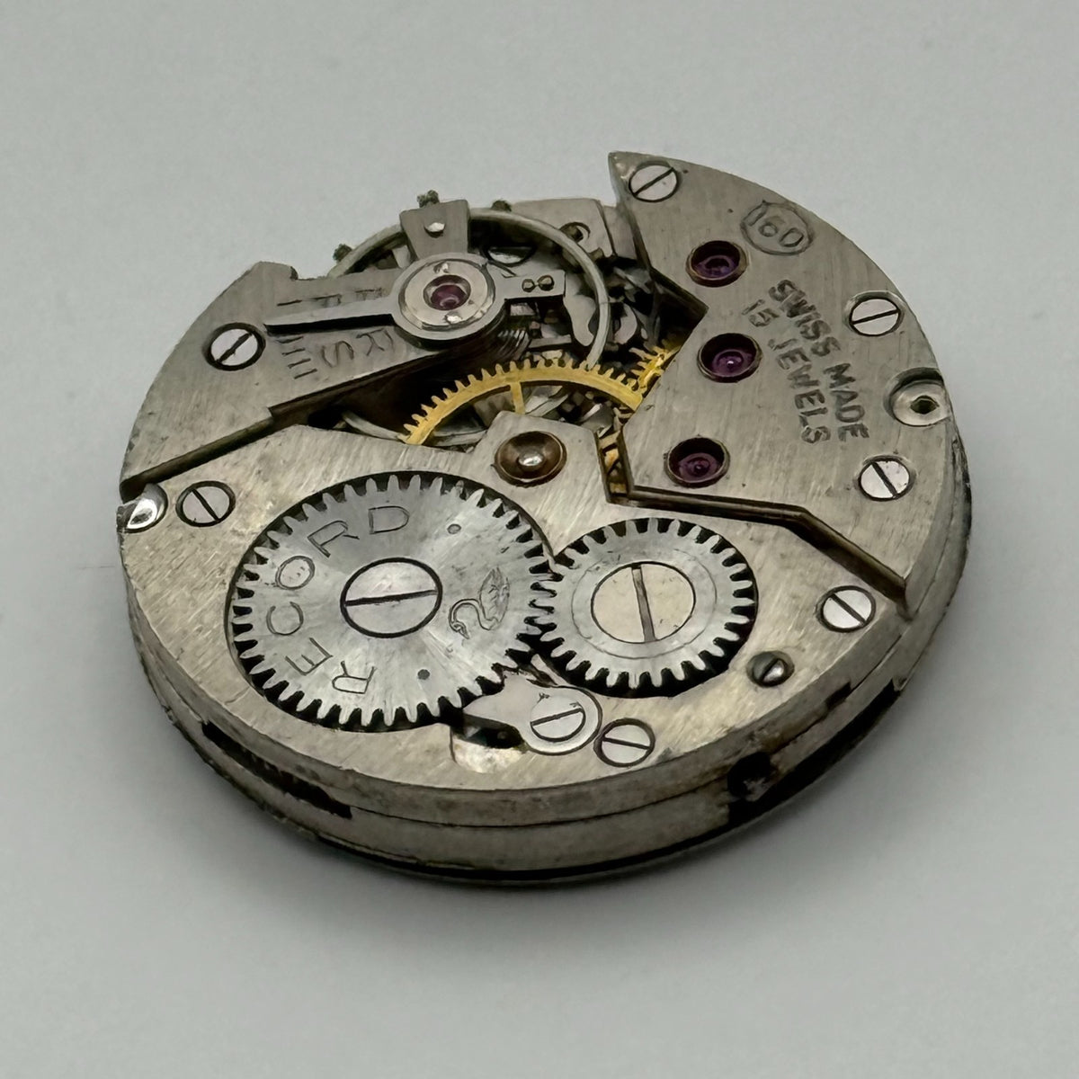 Record 160 Watch Movement - Sub Seconds 15 Jewels - For Parts / Repair - 21.9mm