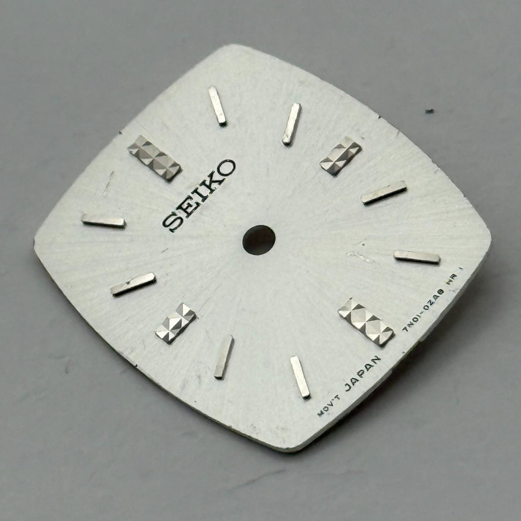 Seiko 7N01-0ZA8 Watch Dial Tonneau Silver Japan Spare Parts Repair 17.3mm