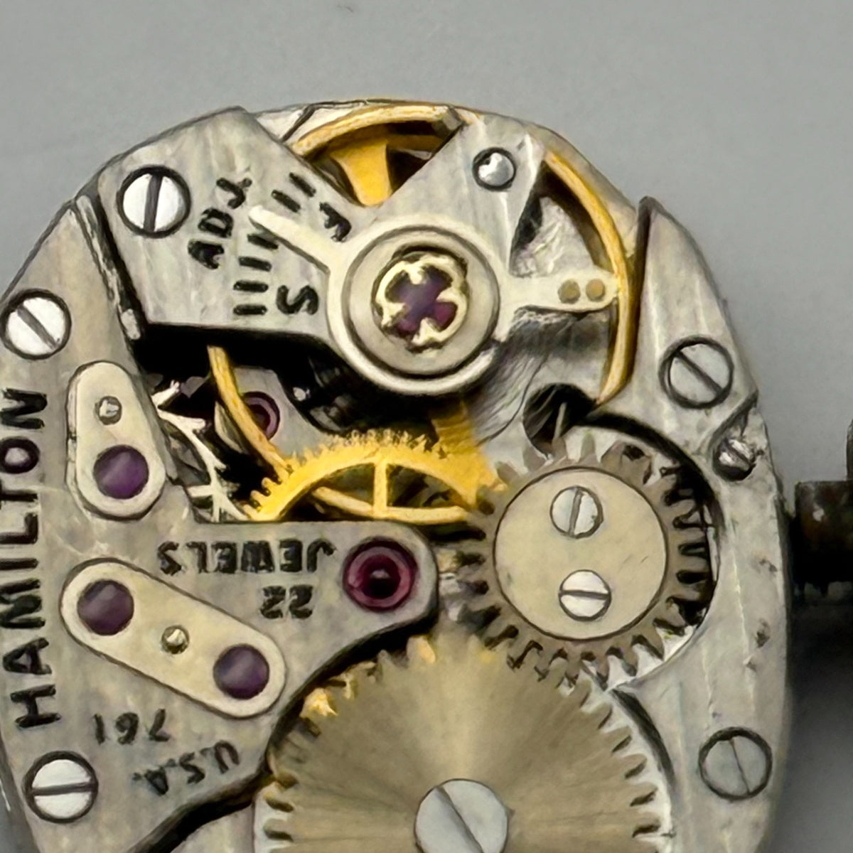 Hamilton 761 Watch Movement Running USA 22J Original Crown For Parts Repair 13mm