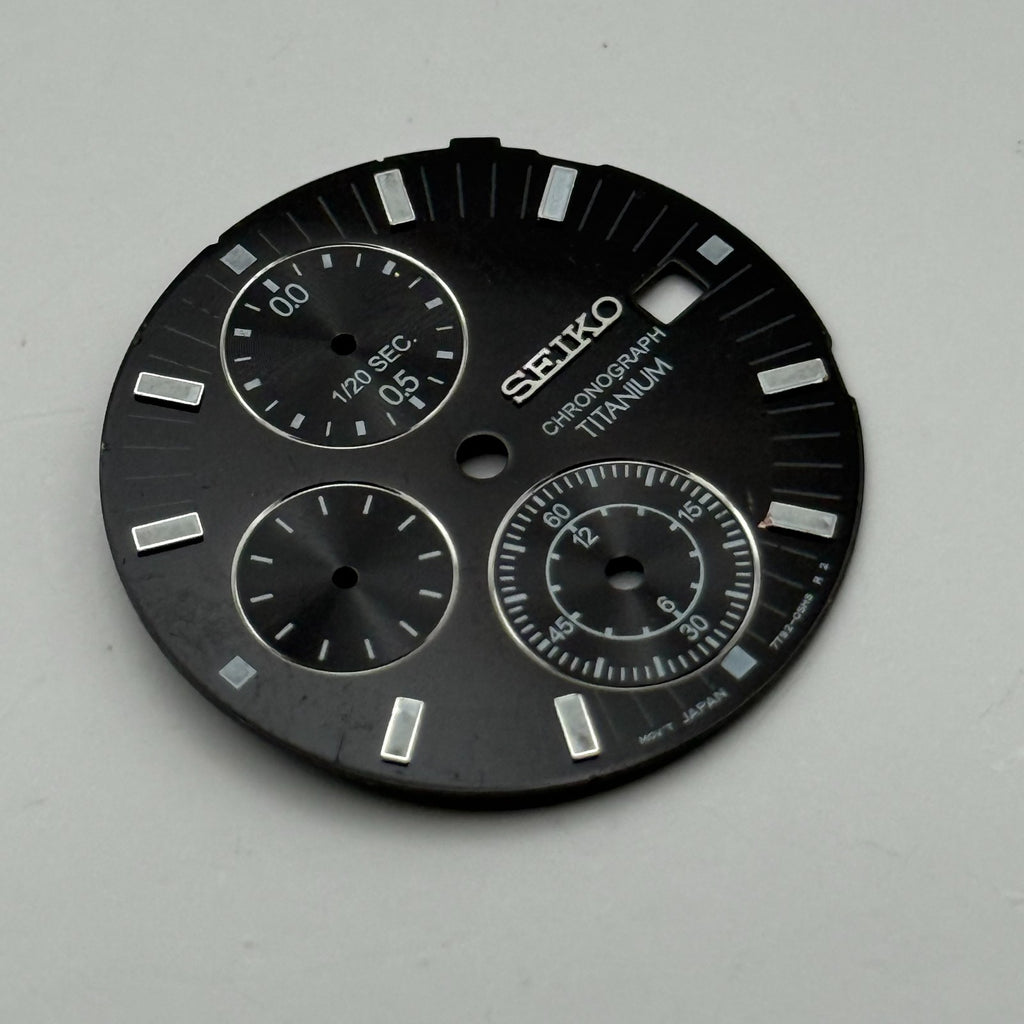 Seiko 7T82-0SN8 Watch Dial Chronograph Titanium Black Spare Parts Repair 28.4mm