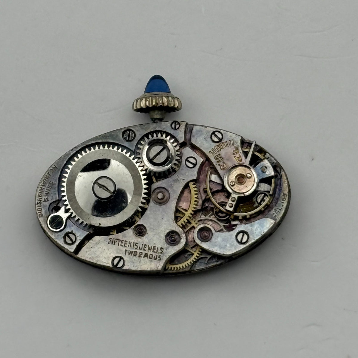 Didisheim Winton Cal.165 Watch Movement 15 Jewels Cabochon Crown Parts 24.9mm
