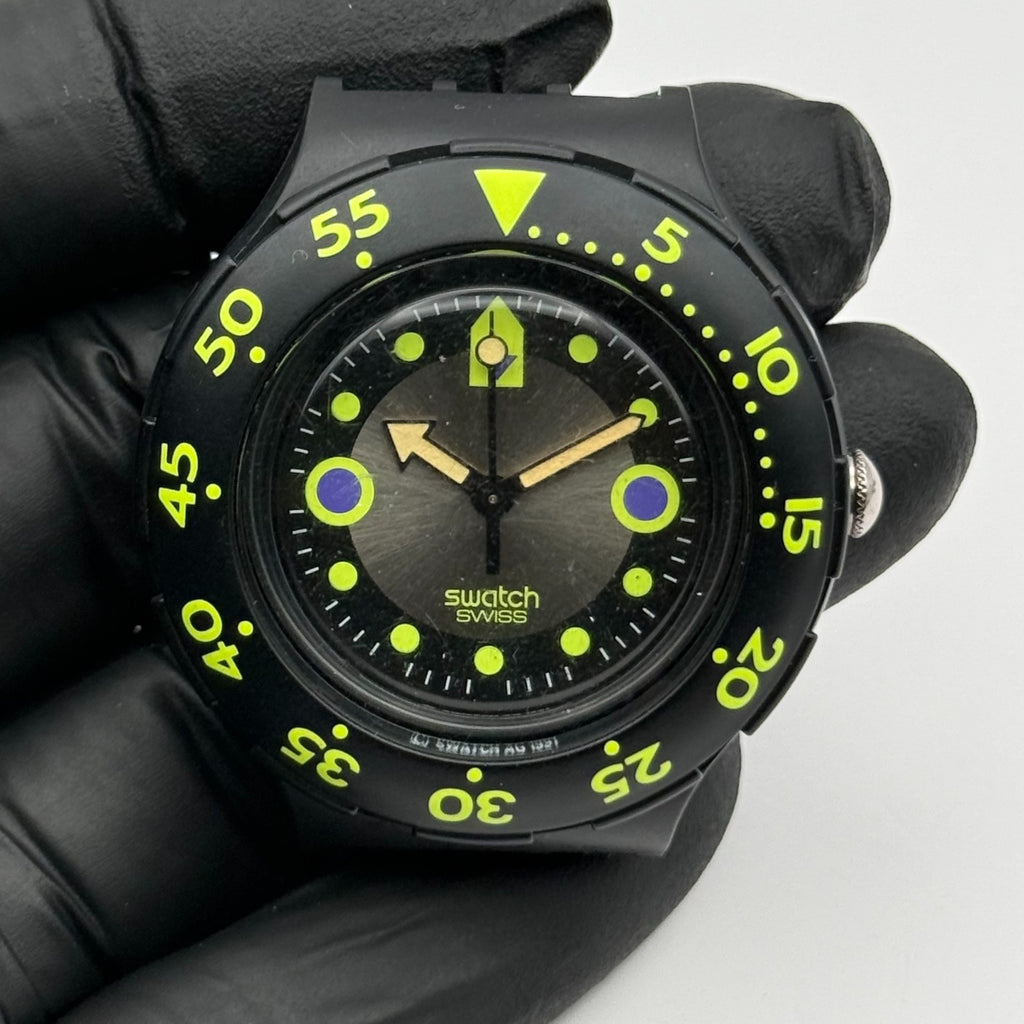 Vintage Swatch Scuba 200 Watch SDB102 Shamu Black Wave 1991 Swiss 40mm Parts