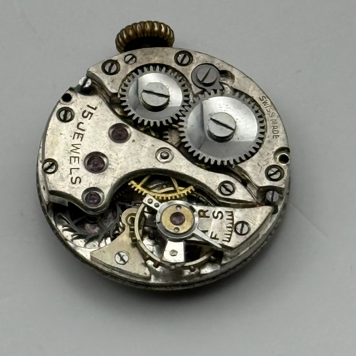 Unidentified Watch Movement 15 Jewels Swiss Manual Wind Parts Repair 19.7mm