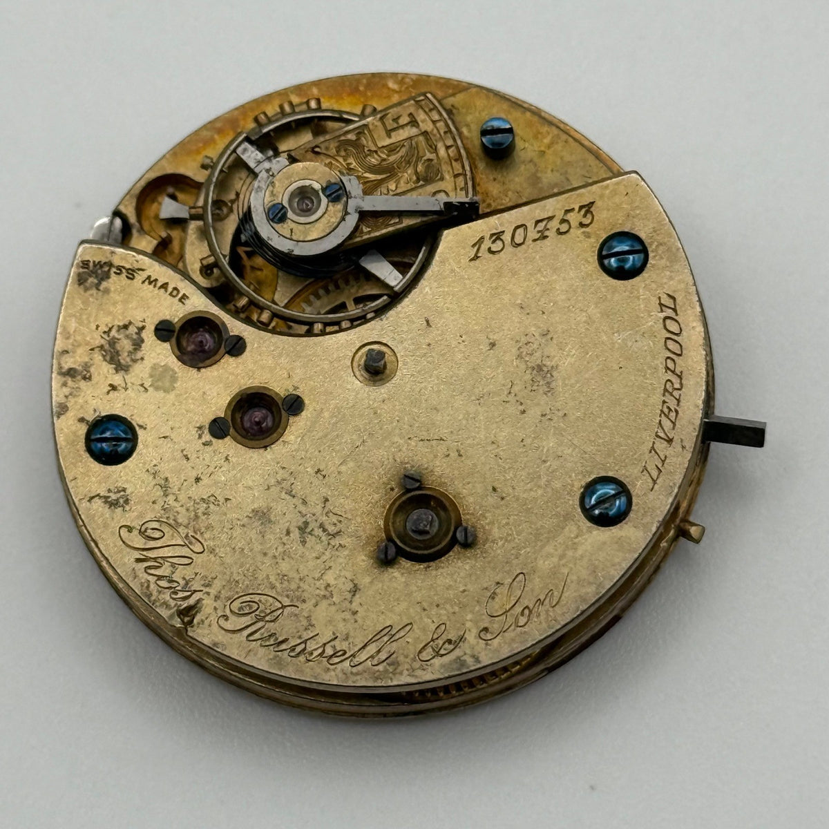 English Lever Pocket Watch Movement - Thos Russell Liverpool - Parts/Repair 34mm