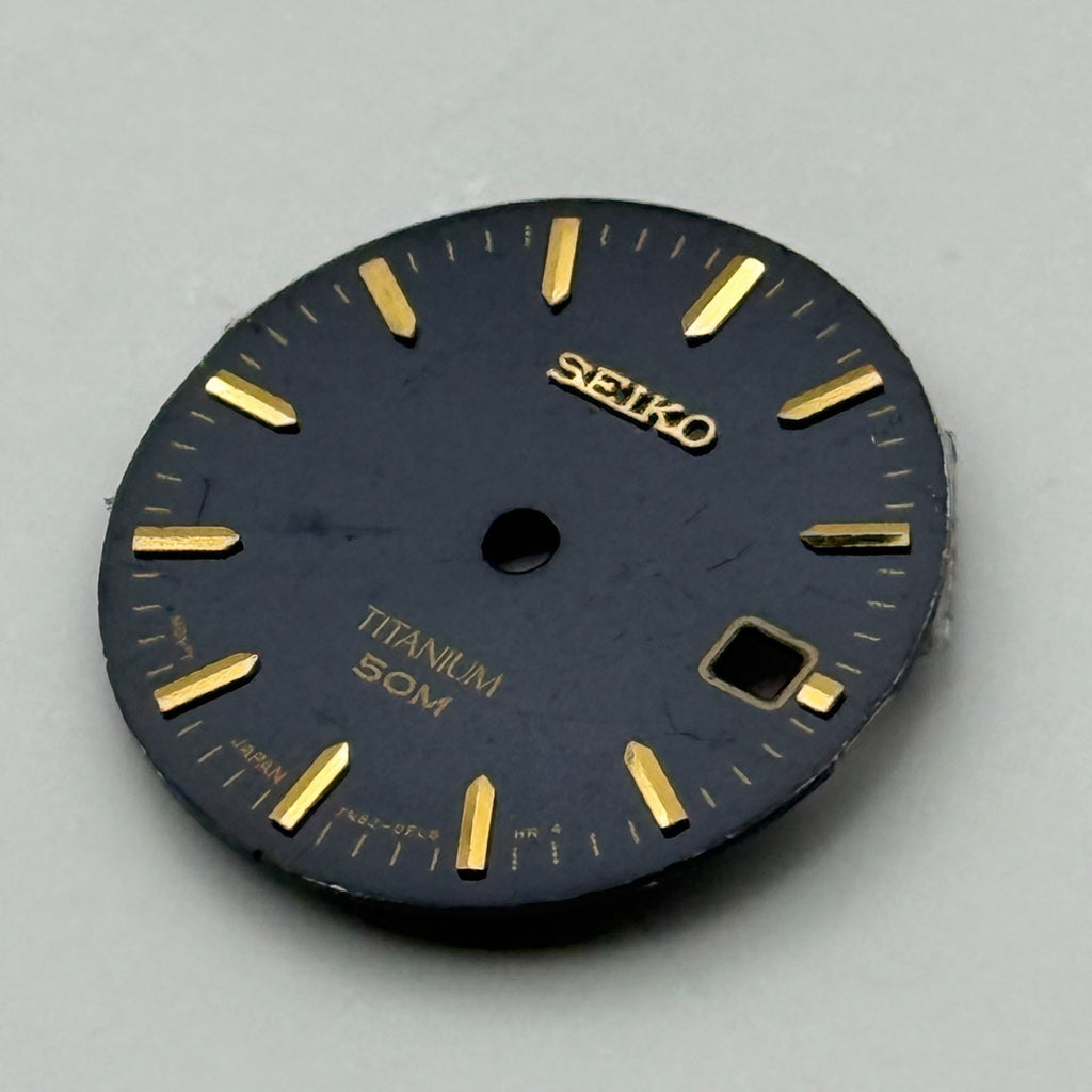 Seiko 7N82-0EL8 Watch Dial Titanium 50M Black Japan Spare Parts Repair 19.4mm