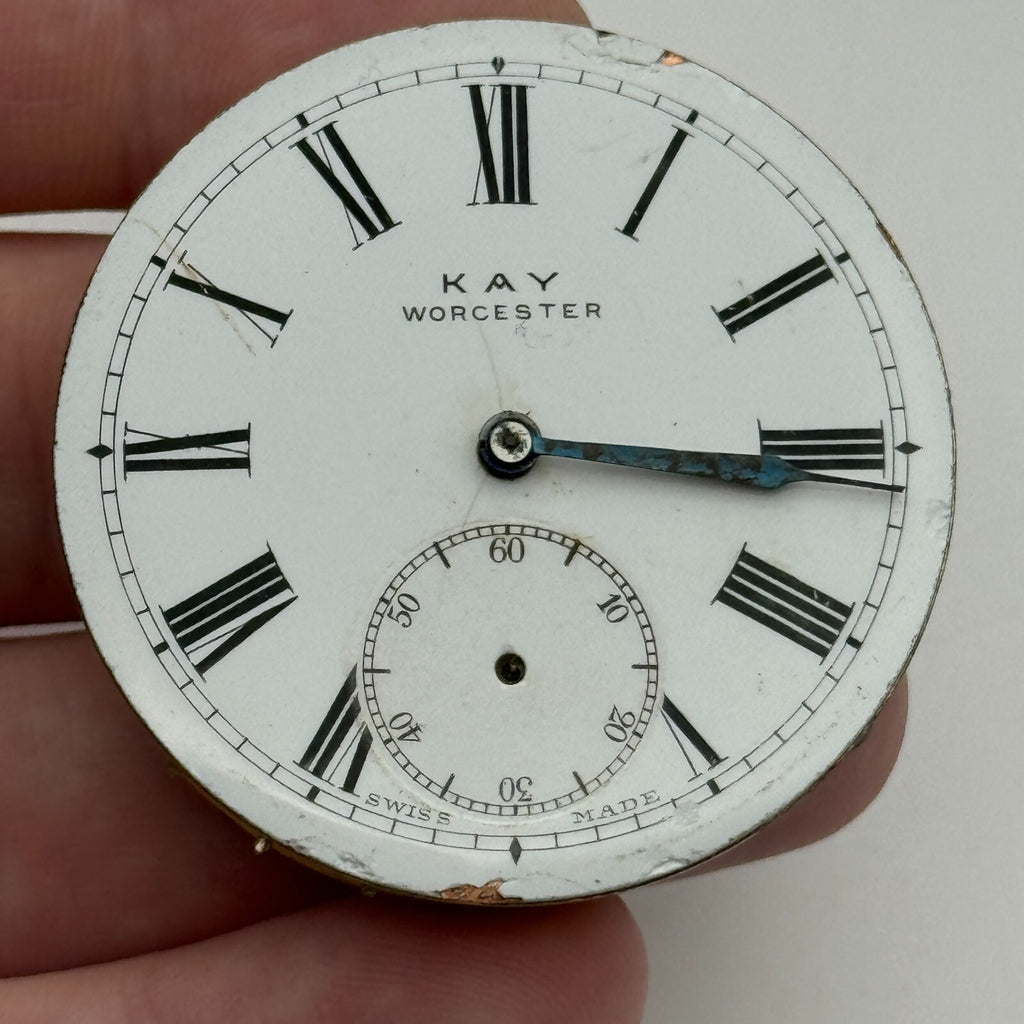Kay Worcester Antique Key Wound Pocket Watch Movement Dial PARTS REPAIR 44.7mm 