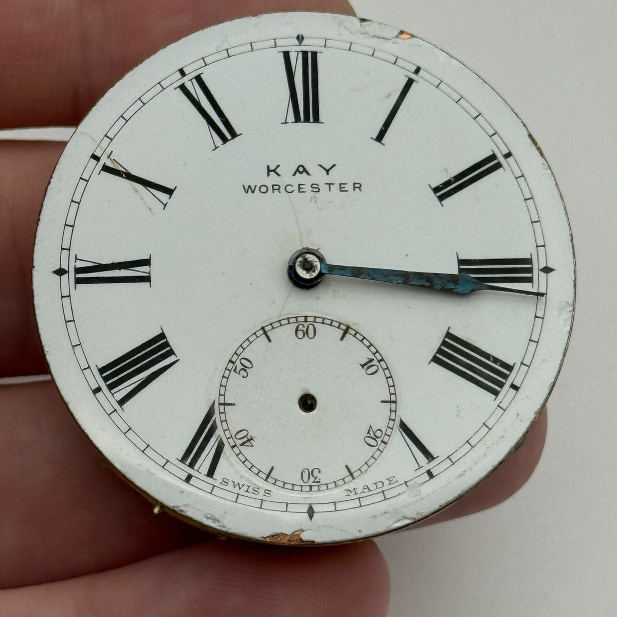 Kay Worcester Antique Key Wound Pocket Watch Movement Dial PARTS REPAIR 44.7mm 