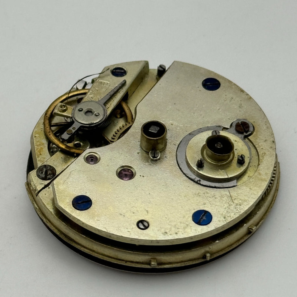 Antique Pocket Watch Movement Key Wound Nice Enamel Dial Parts Repair 36.1mm 