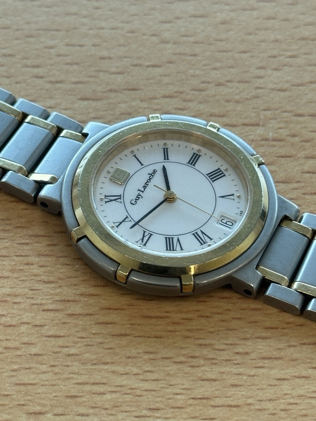 Guy Laroche Two Tone Vintage Watch Swiss Made Roman Numerals Quartz Working 32mm