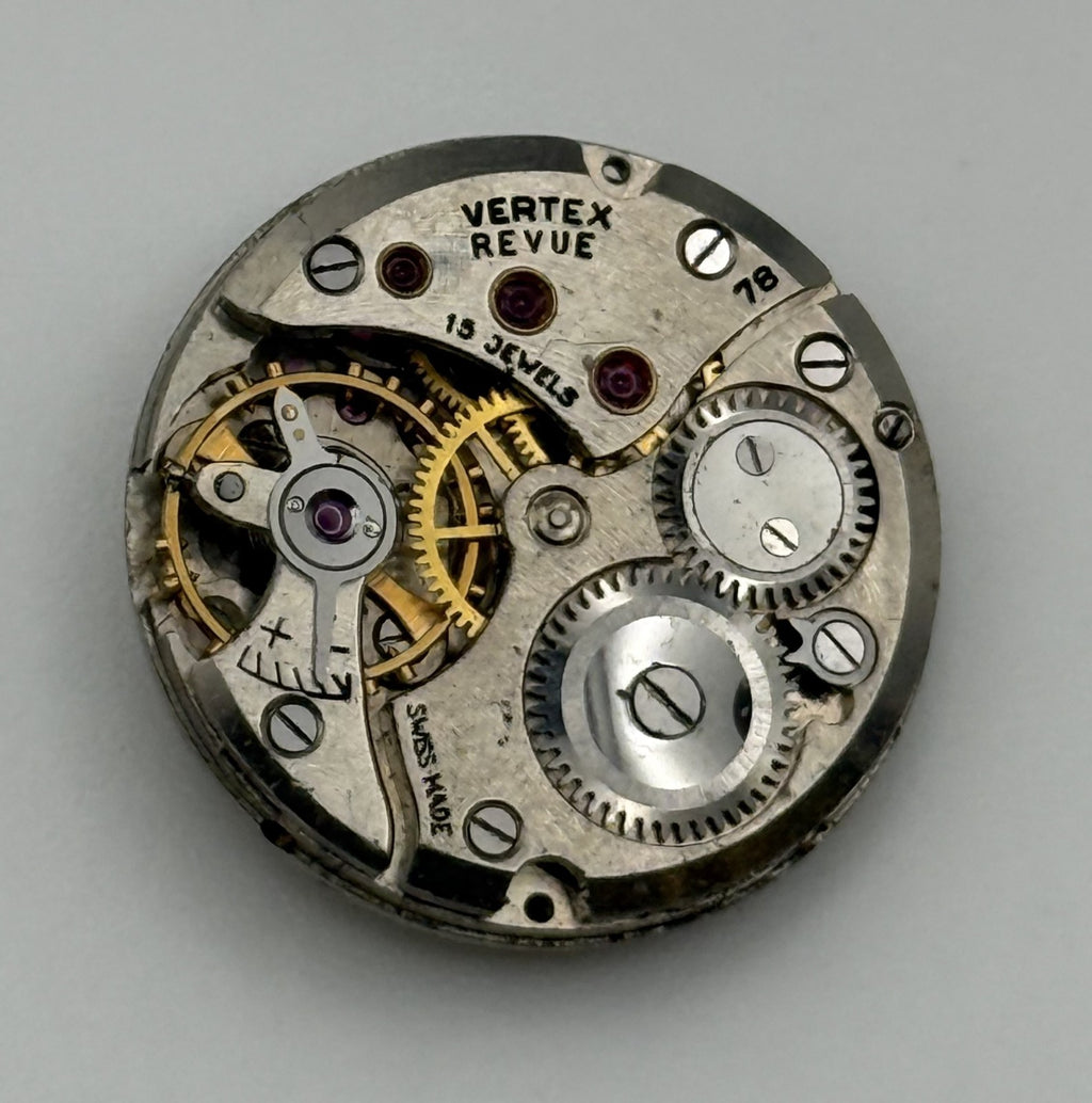 Vertex Revue 78 Watch Movement - Running - For Parts / Repair