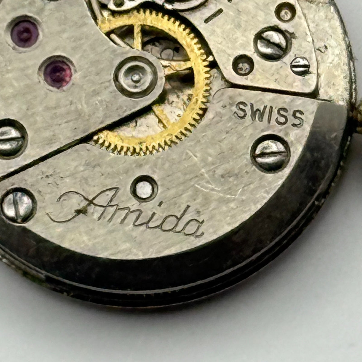Amida 585 Watch Movement 15 Jewels Swiss Manual Wind Vintage Parts Repair 18.3mm