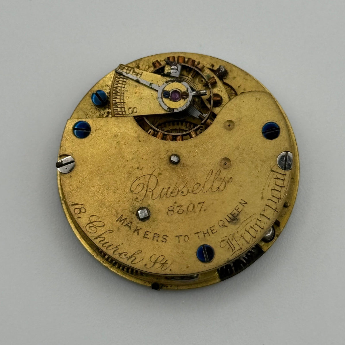English Lever Pocket Watch Movement - Russells Liverpool - Parts / Repair 32.1mm