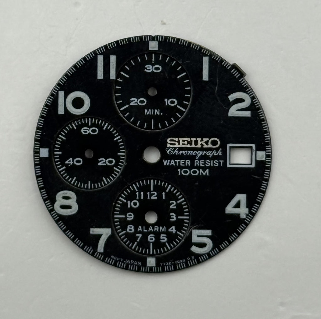 Seiko 7T32 7098 Watch Dial Chronograph 100M Black Spare Parts Repair 27.4mm