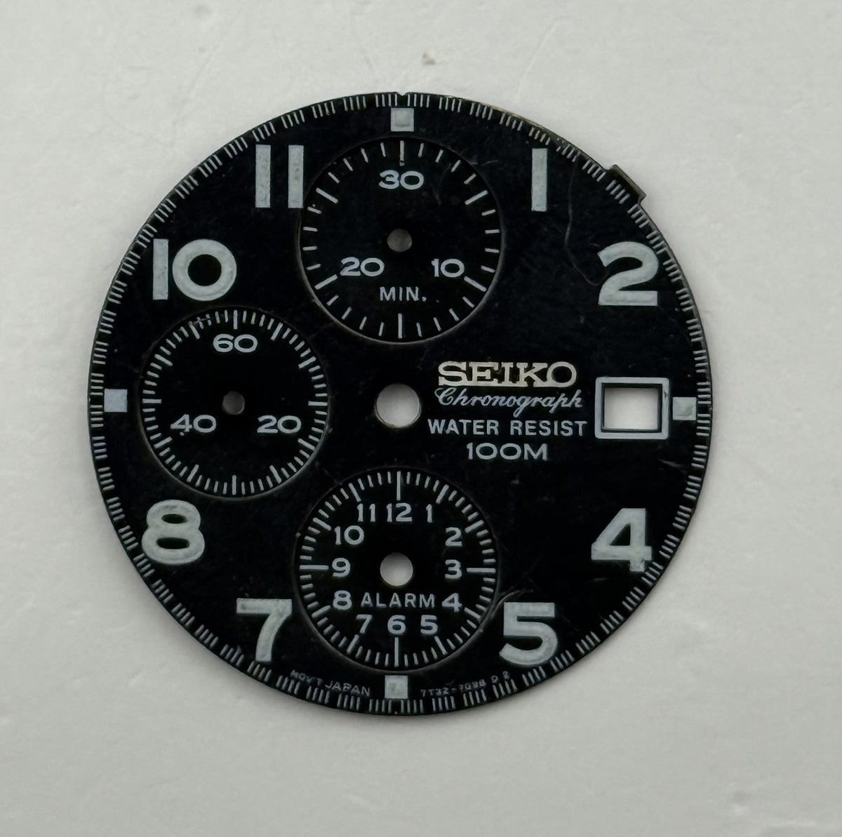 Seiko 7T32 7098 Watch Dial Chronograph 100M Black Spare Parts Repair 27.4mm