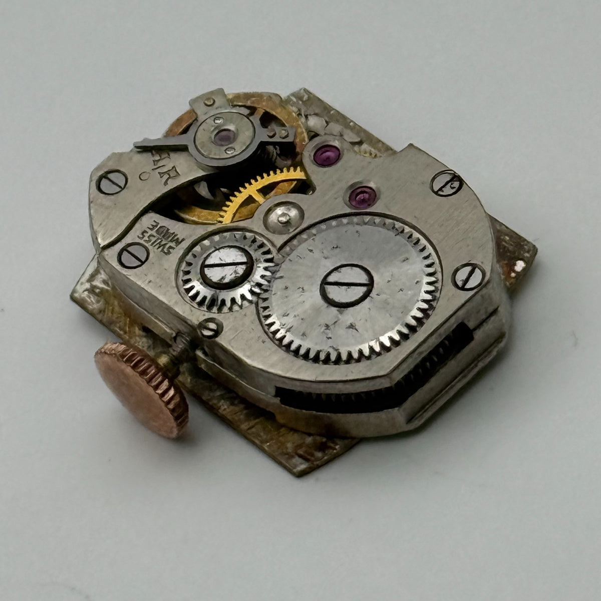 Unidentified Watch Movement Emes Cylinder Swiss Manual Wind Parts Repair 12.6mm