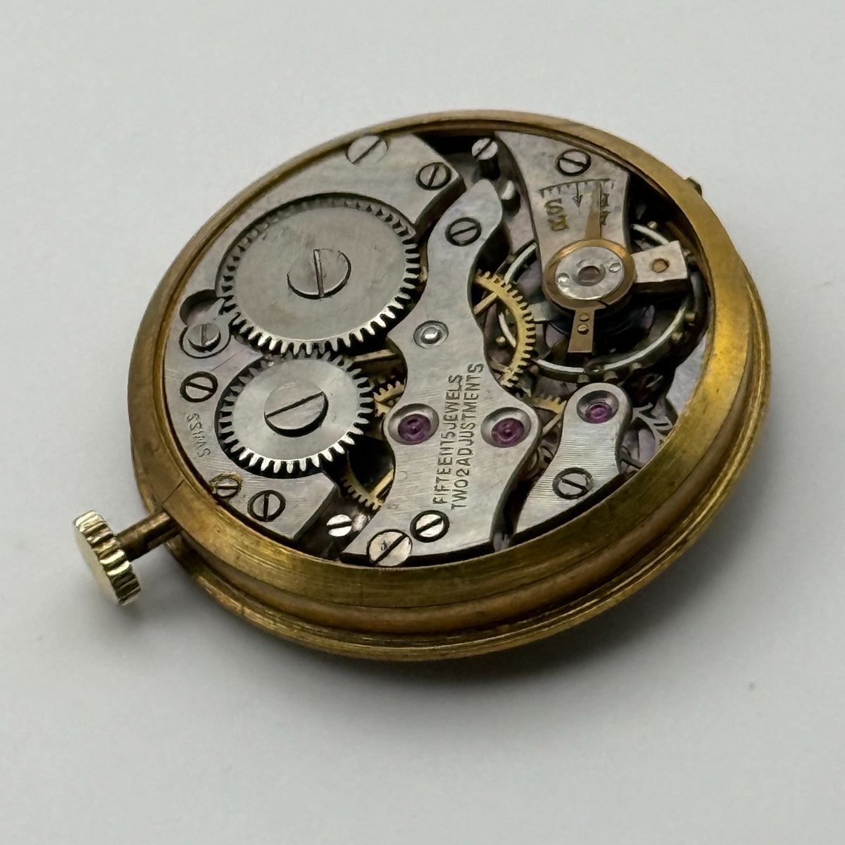 15 Jewels 2 Adjustments Watch Movement Running Unidentified Swiss Parts Repair