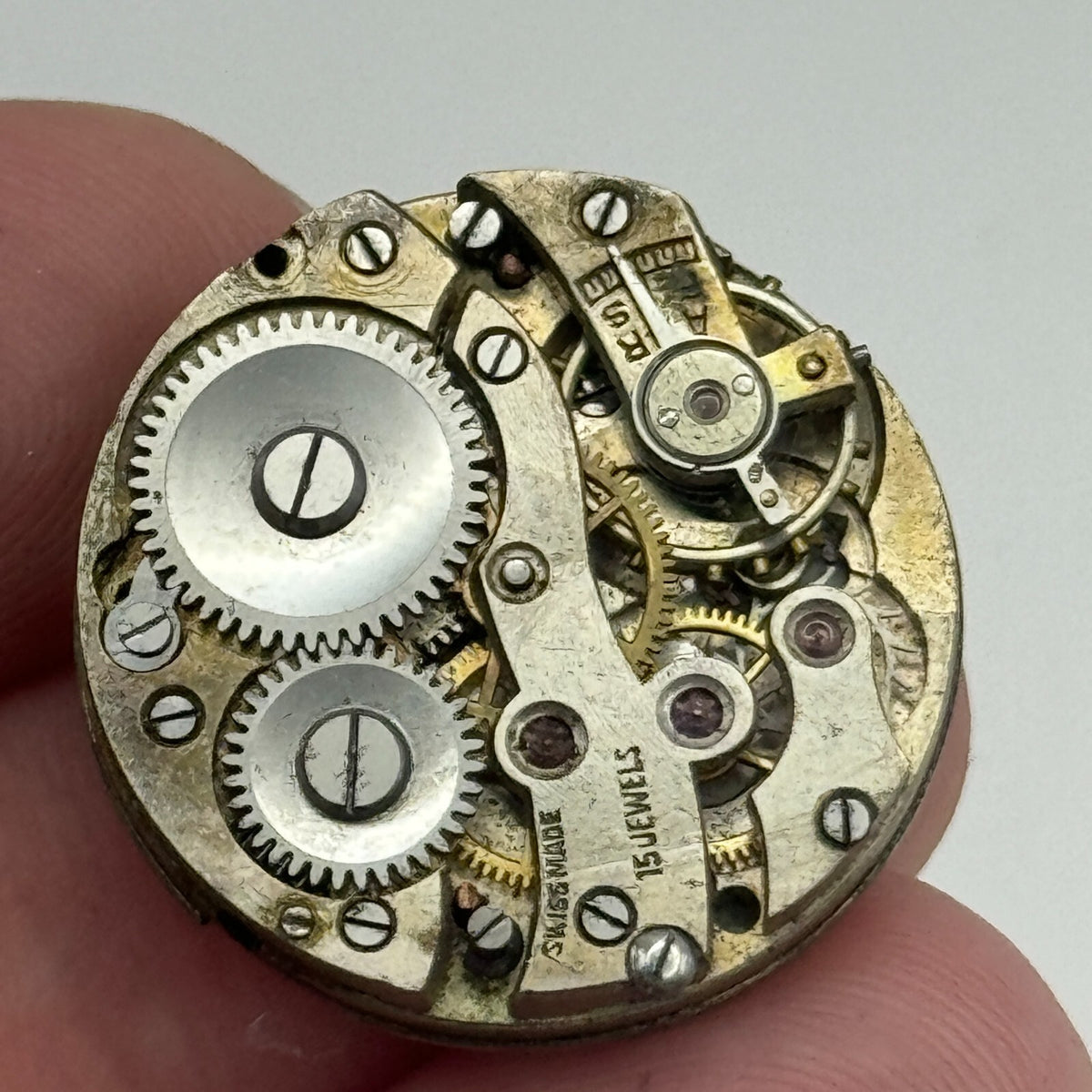 Porcelain Dial Watch Movement Swiss 15 Jewels Manual Wind Parts 23.7mm 