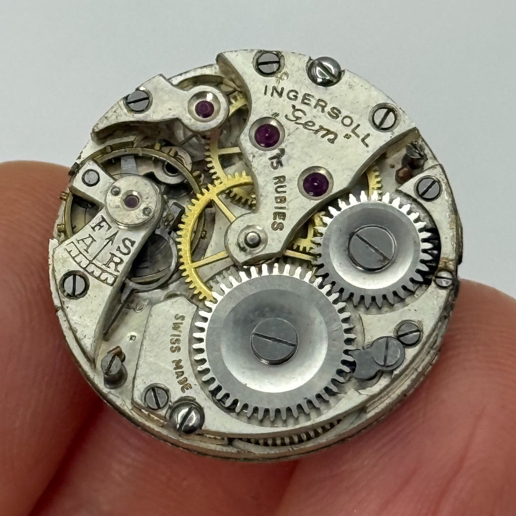 Ingersoll Gem Watch Movement 15 Rubies Manual Wind Vintage Parts Repair 23.2mm